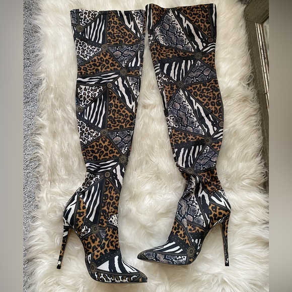 Shoes - Animal Print Over-the-Knee Boots